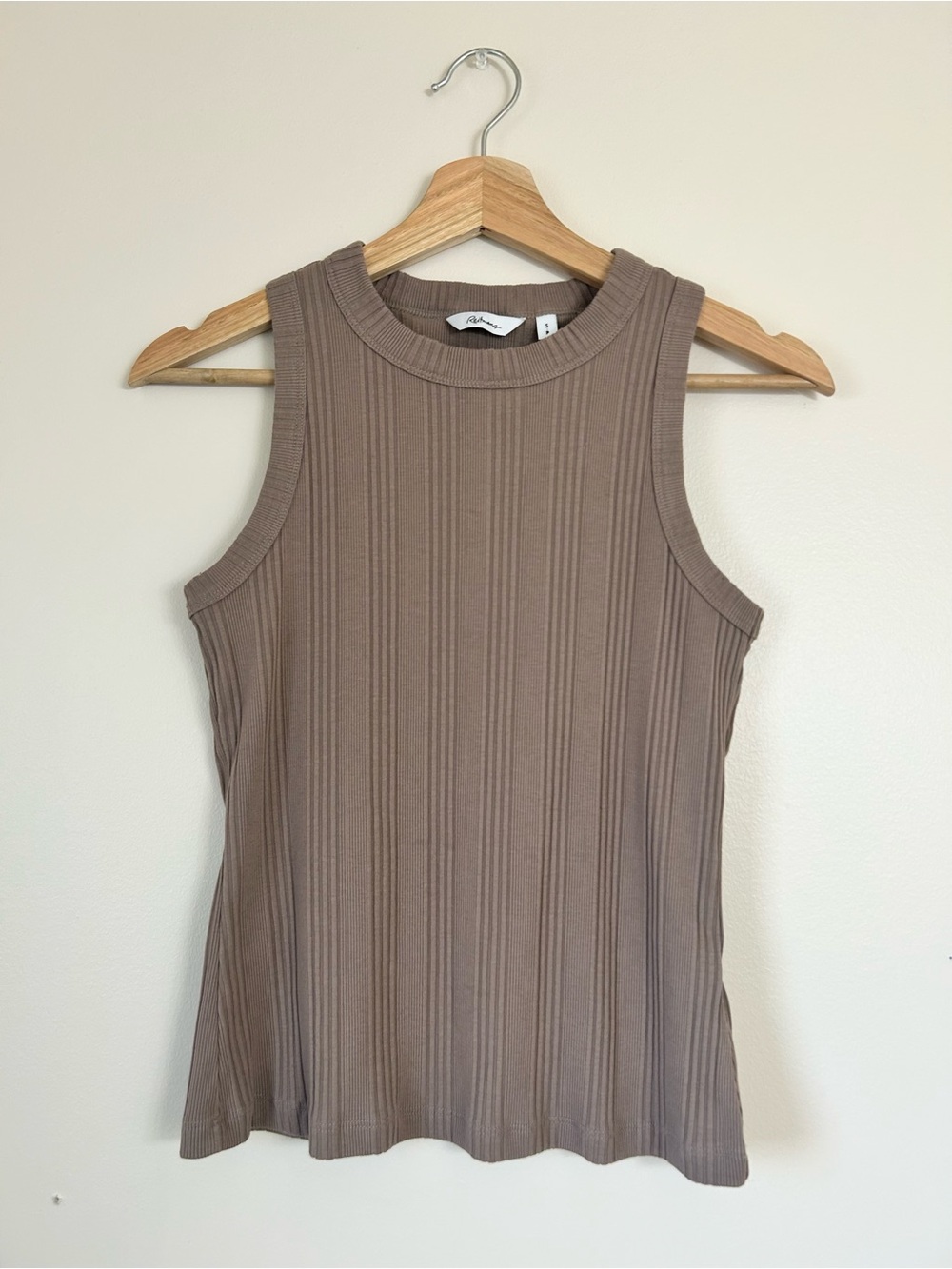 Reitmans Taupe Ribbed Fitted Sleeveless Halter Tank Top